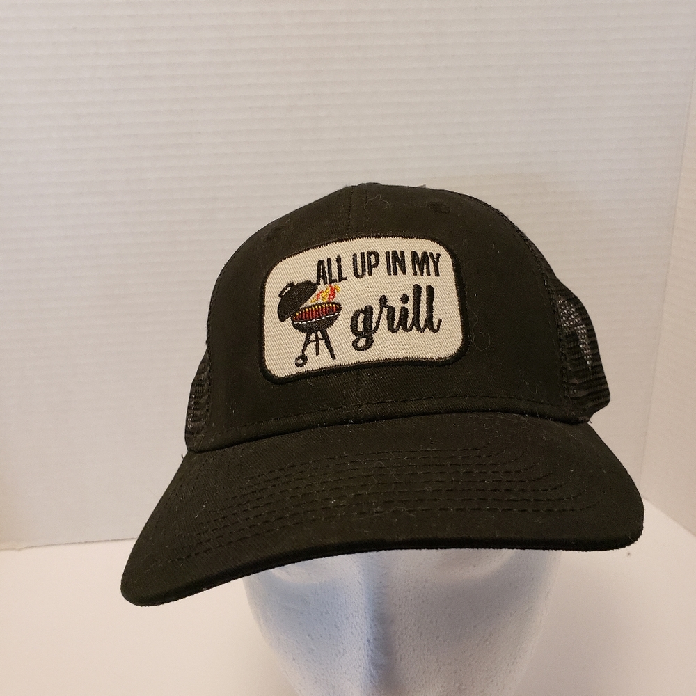 "All Up In My Grill" Mesh Trucker Snapback Hat Black with patch